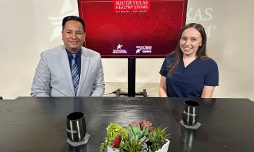 Tom Castaneda and Abby Garza-Leal on the set of South Texas Healthy Living