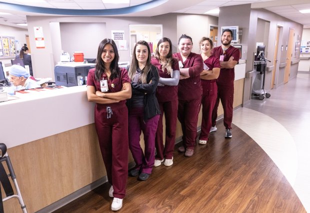 Hospital staff standing in a line