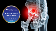 Hip fracture image with healthgrade logo