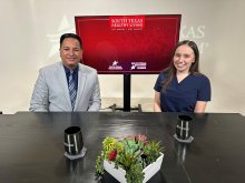 Tom Castaneda and Abby Garza-Leal on the set of South Texas Healthy Living
